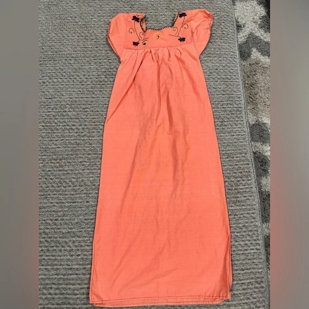 Girls Orange Mexican Embroidered Dress, EUC!